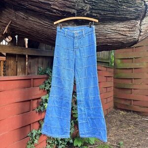 1970s Brittania windowpane patchwork bell bottom jeans